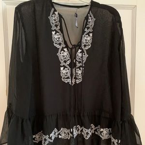 Sheer black, bell sleeve Walter Baker top